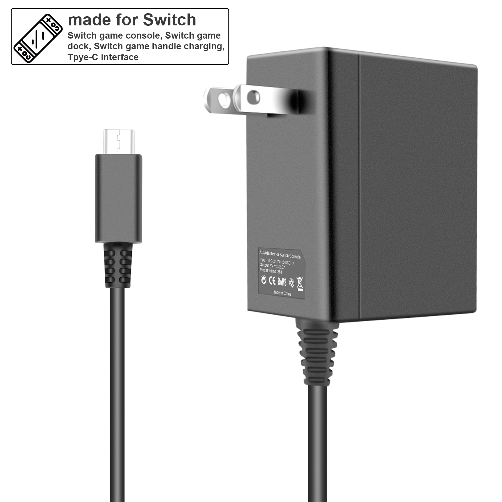 USB C Charger For Nintendo Switch Oled/Lite TV Dock AC Adapter Power Supply Cord