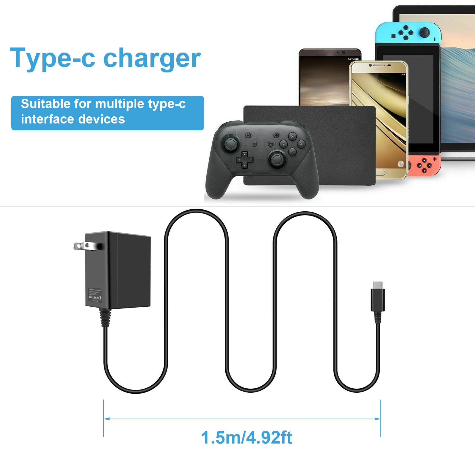 USB C Charger For Nintendo Switch Oled/Lite TV Dock AC Adapter Power Supply Cord