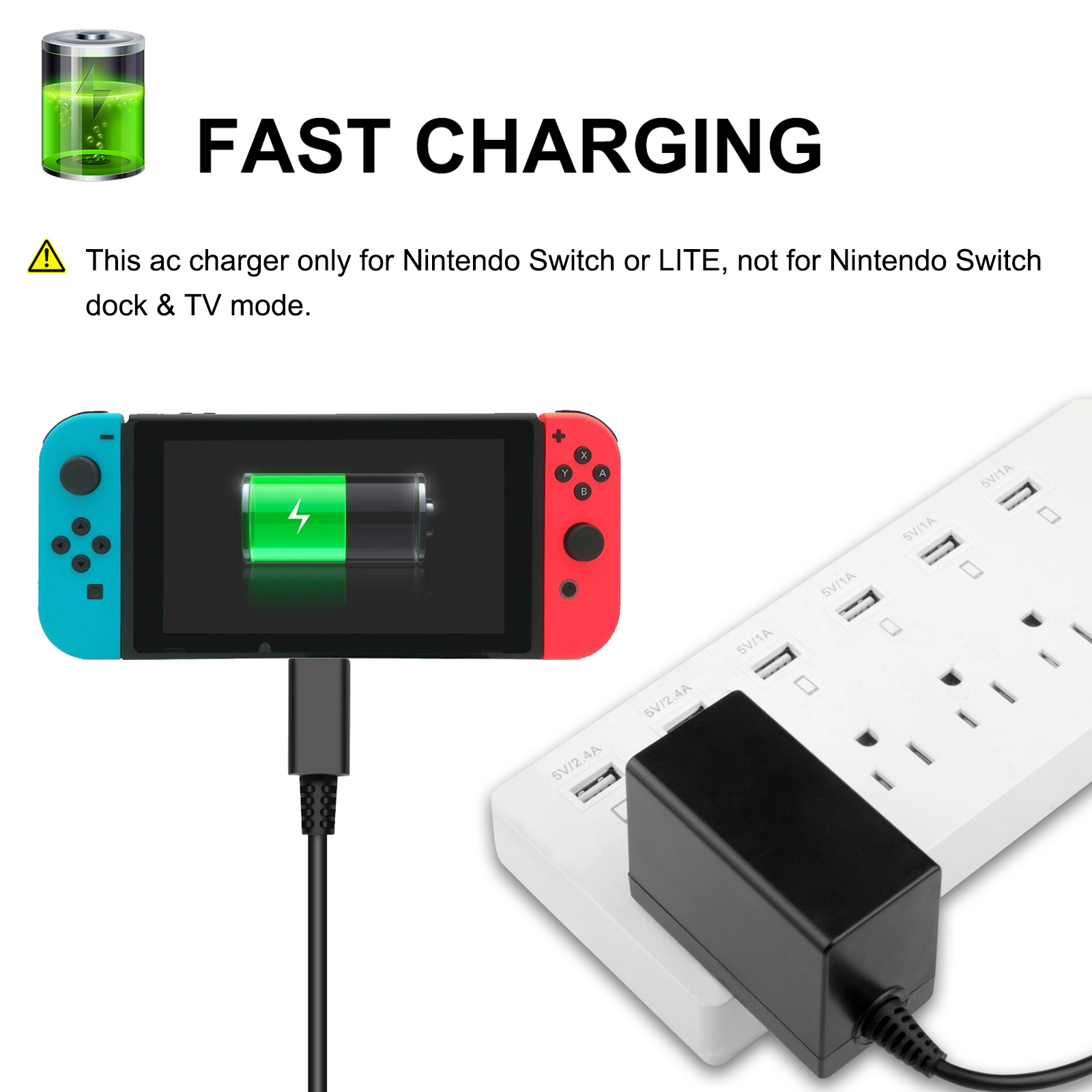  Charger for Nintendo Switch,OLED Charger Compatible with Nintendo  Switch/Switch Lite/Switch Dock, Fast Travel Charger with 5FT Type-c Cable  for Samsung Galaxy S9 and Support TV Mode : Video Games