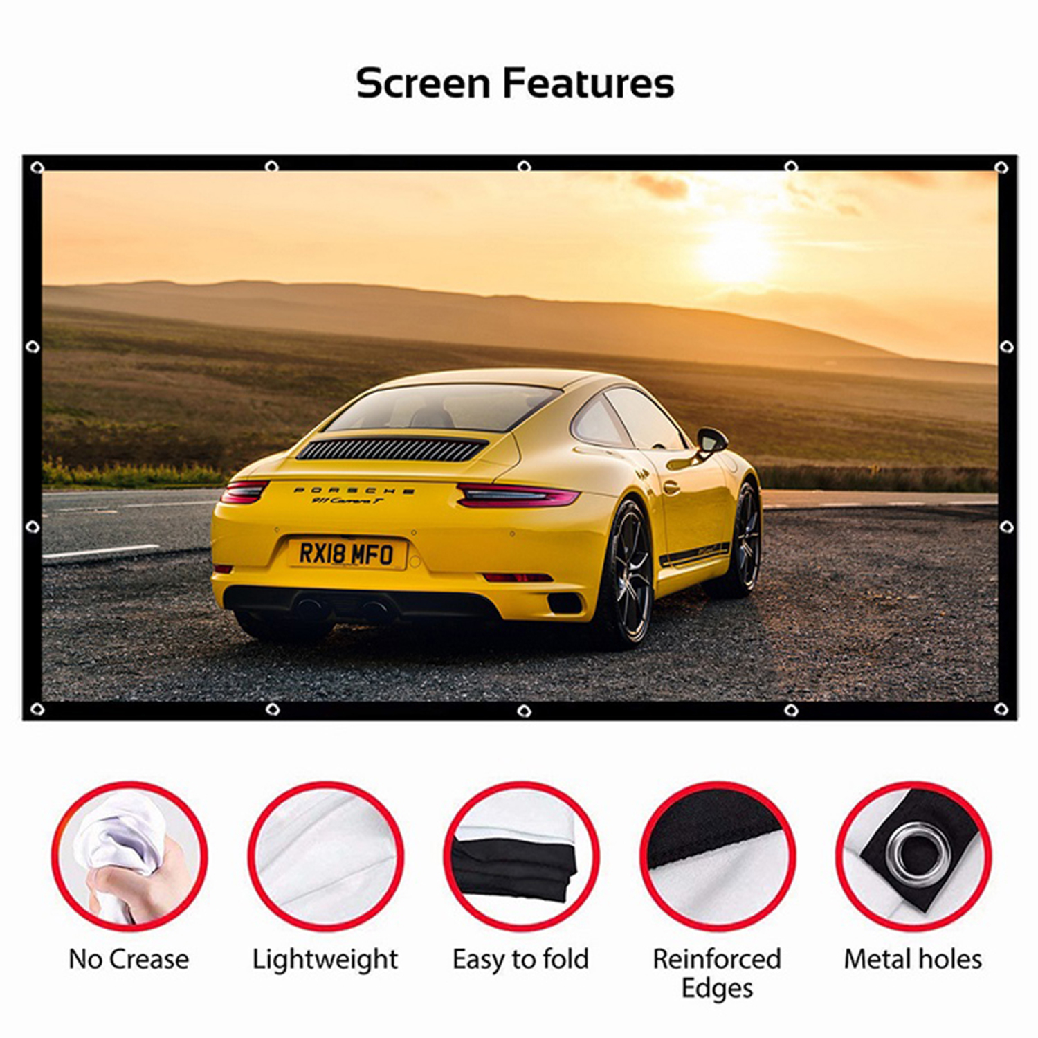 Portable Projector Screen 120 in Home Outdoor Camping 3D HD 16:9 Cinema Theater